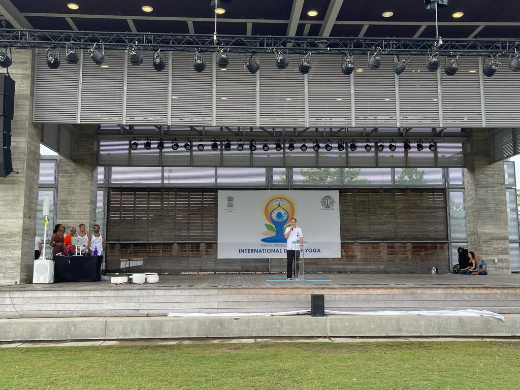 Celebration of International day of Yoga 2021 in Buffalo Bayou Park,Houston on 20 June 2021.