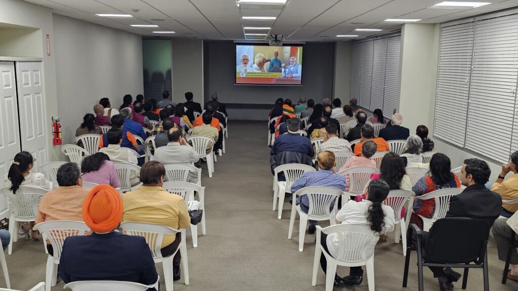 Members of the Indian Diaspora joined  in watching  #ManKiBaat100 at the Consulate.