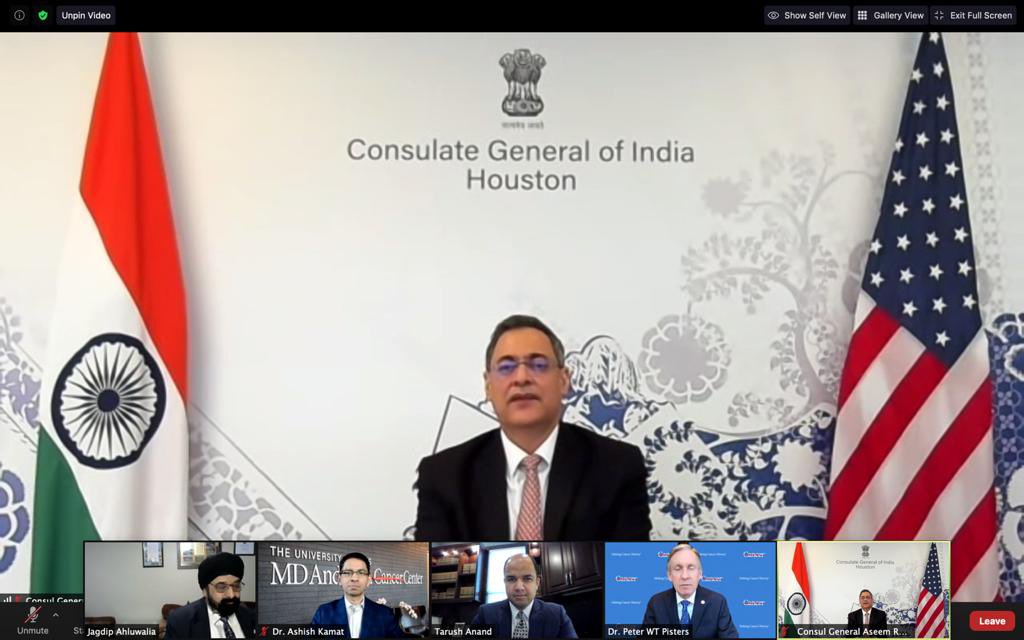 Consul General joined the dialogue "Making Cancer History" with Dr.Peter WT Pisters ,President ,M D Anderson cancer center, organized by  IACCGH , on 31 March 2021