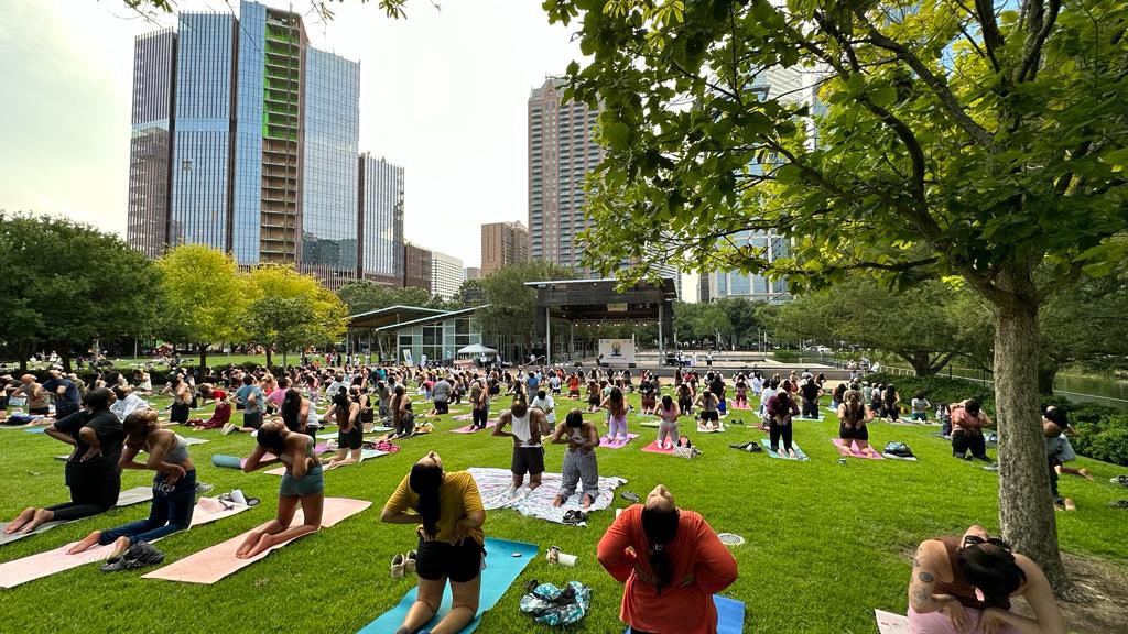 Celebration of the 
International Day of Yoga at Discovery Green Park, Houston on 21 June 2023