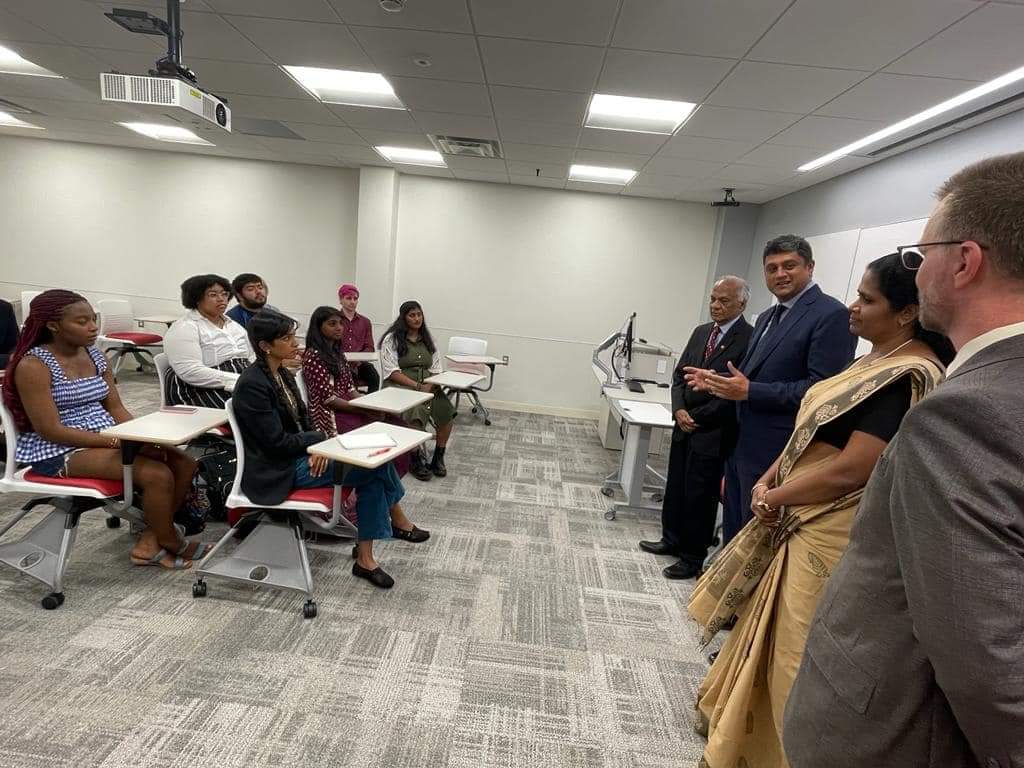 In-line with the June 2023 India-US Joint Statement and the MoU between ICCR and UoH, Tamil Studies classes for first cohort of students was started by Visiting Professor for Indian Studies Dr Vijayalakshmi. Consul General, Dean of College of Liberal Arts and Social Sciences, Director of Indian Studies and representatives from University of Houston Main Campus as well as Board members of Houston Tamil Studies Chair joined the inaugural session and encouraged the students.