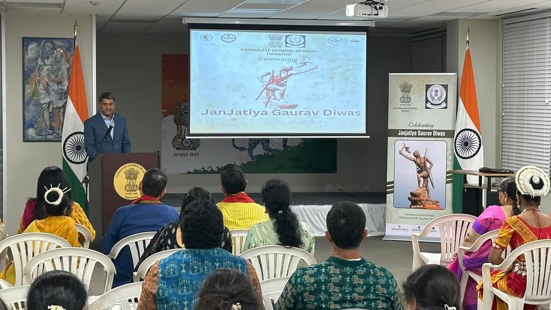Honoring the 150th birth anniversary of Bhagwan Birsa Munda, ‘Dharti Aaba,’ with Jan Jatiya Gaurav Diwas  celebration by the Indian Consulate in collaboration with the Bihar, Jharkhand, Uttar Pradesh Societies of America, (BiJUSA) NRI Society of Chhattisgarh (NACHA), Madhya Pradesh Mitra Mandal (MPMM), and Odisha Culture Center (OCC)
