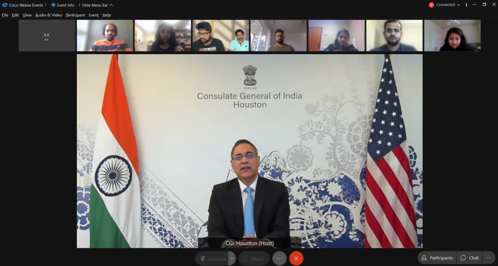 Consul General interacted with students and representatives of Indian Student Associations from universities across states in southern United States on September 16, 2021