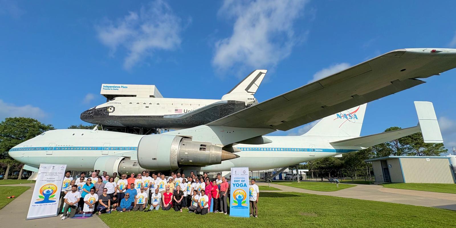 The Consulate General of India, Houston joined  Space Center Houston and Rasa Yoga to celebrate the 11th International Day of Yoga.