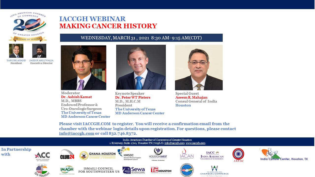 CG joined the webinar organized by IACCGH "Making Cancer history" with Dr. Peter WT Pisters, President, MD Anderson Cancer Center, on March 31,2021