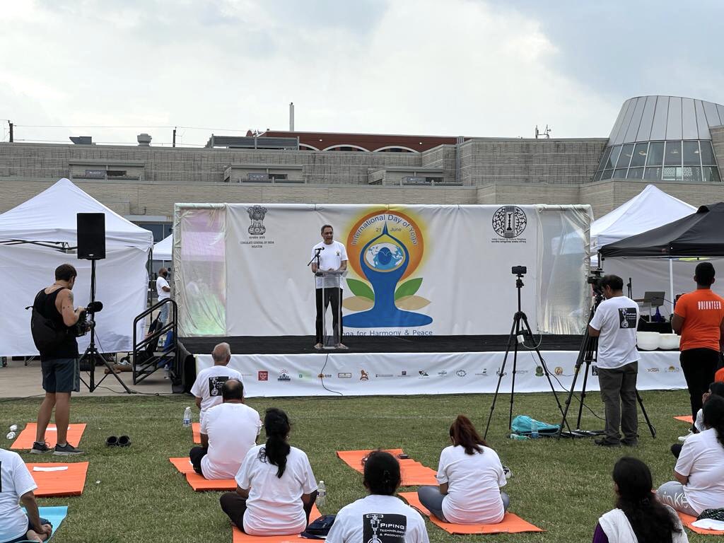 Celebration of International day of yoga 2021 at India House, Houston on 21 June 2021.